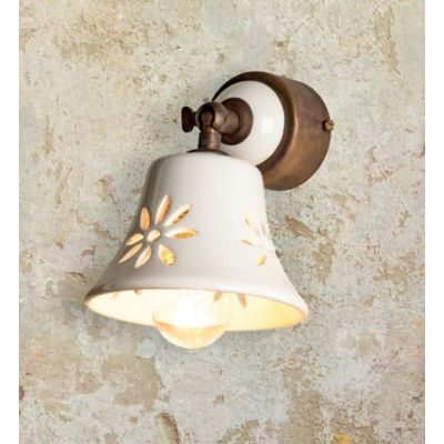 APPLIQUE SPOT RUSTICA IN OTTONE E CERAMICA BIANCA TRAFORATA CON SNODO MADE IN ITALY DELLA IMAS