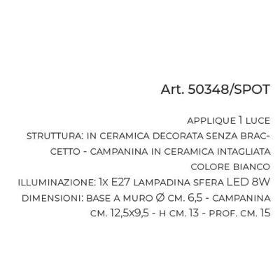 APPLIQUE SPOT RUSTICA IN OTTONE E CERAMICA BIANCA TRAFORATA CON SNODO MADE IN ITALY DELLA IMAS