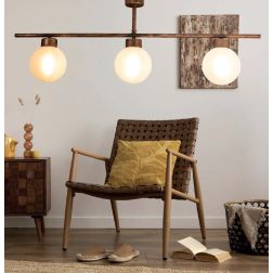 PLAFONIERA LINEARE IN OTTONE INVECCHIATO CON 3 SFERE IN VETRO BIANCO MADE IN ITALY DELLA IMAS