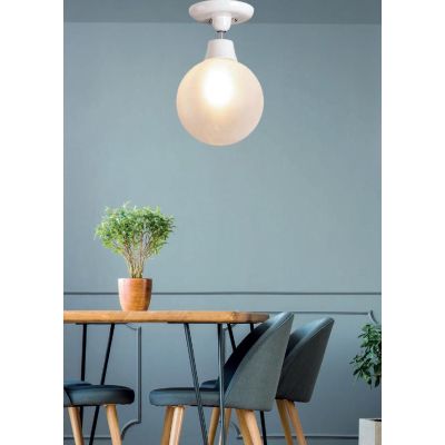 PLAFONIERA IN CERAMICA BIANCA CON SFERA IN VETRO BIANCO D30 CM STILE RUSTICO MADE IN ITALY DELLA IMAS