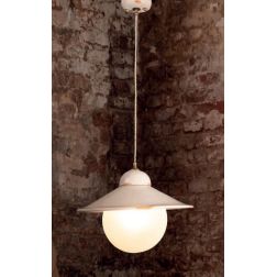 SOSPENSIONE SINGOLA IN CERAMICA DECORATA CON SFERA IN VETRO BIANCO RUSTICA MADE IN ITALY DELLA IMAS