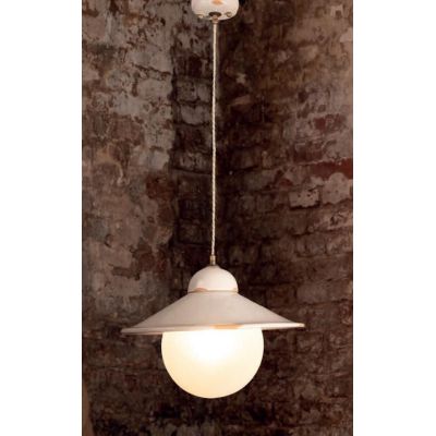 SOSPENSIONE SINGOLA IN CERAMICA DECORATA CON SFERA IN VETRO BIANCO RUSTICA MADE IN ITALY DELLA IMAS