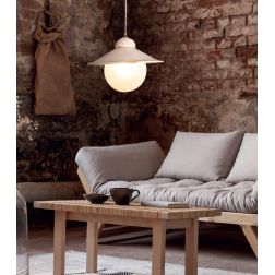 SOSPENSIONE SINGOLA IN CERAMICA DECORATA CON SFERA IN VETRO BIANCO RUSTICA MADE IN ITALY DELLA IMAS 2