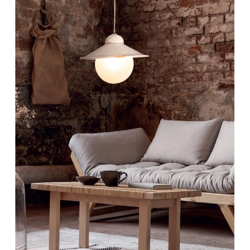 SOSPENSIONE SINGOLA IN CERAMICA DECORATA CON SFERA IN VETRO BIANCO RUSTICA MADE IN ITALY DELLA IMAS