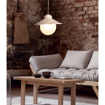 SOSPENSIONE SINGOLA IN CERAMICA DECORATA CON SFERA IN VETRO BIANCO RUSTICA MADE IN ITALY DELLA IMAS