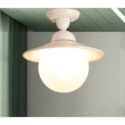 PLAFONIERA RUSTCA IN CERAMICA BIANCA CON SFERA IN VETRO D20 CM MADE IN ITALY DELLA IMAS