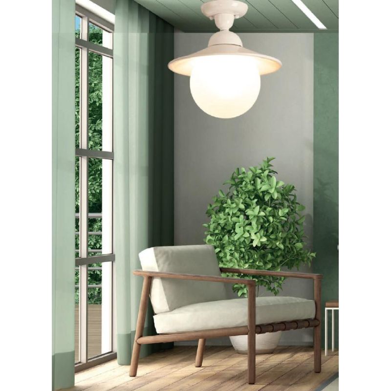 PLAFONIERA RUSTCA IN CERAMICA BIANCA CON SFERA IN VETRO D20 CM MADE IN ITALY DELLA IMAS