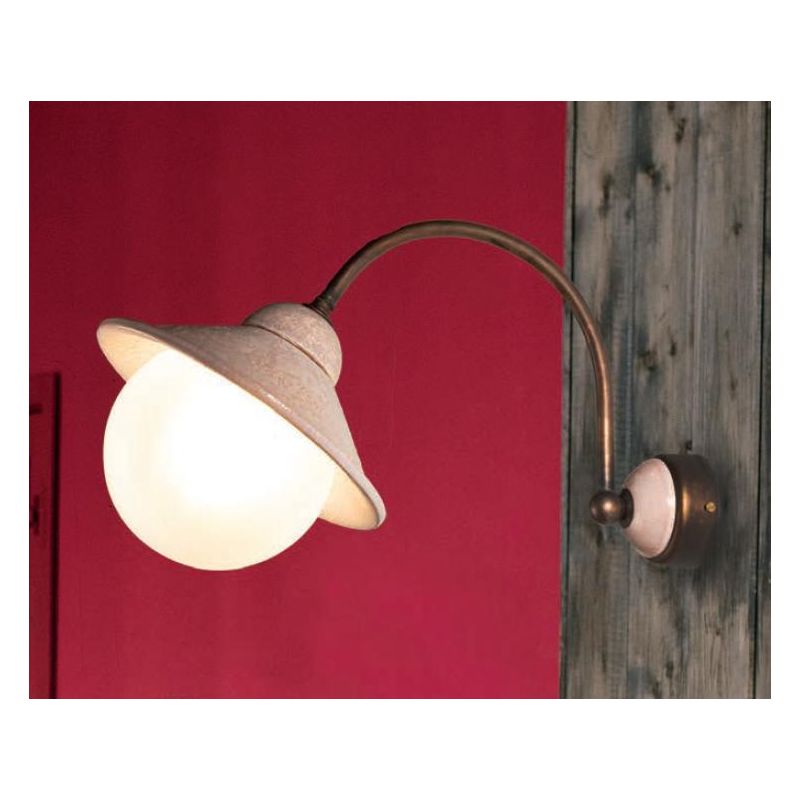 LAMPADA DA PARETE IN CERAMICA DECORATA CON SFERA IN VETRO D15 CM MADE IN ITALY RUSTICA DELLA IMAS