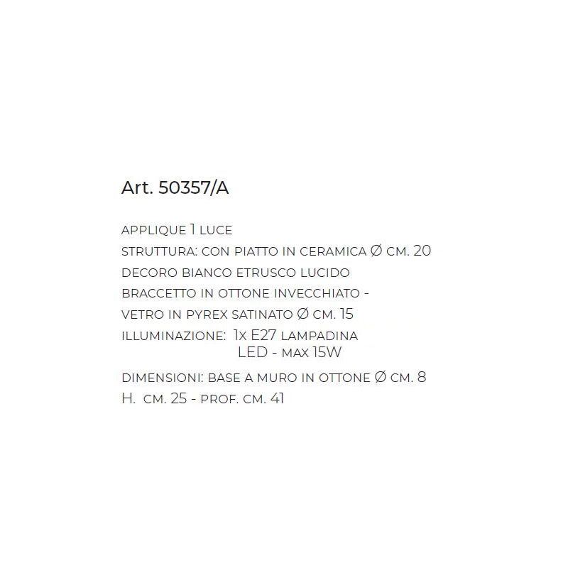 LAMPADA DA PARETE IN CERAMICA DECORATA CON SFERA IN VETRO D15 CM MADE IN ITALY RUSTICA DELLA IMAS