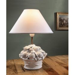 LAMPADA DA TAVOLO CON BASE IN TERRACOTTA CON FRUTTA A RILIEVO E PARALUME BIANCO MADE IN ITALY DELLA IMAS 2
