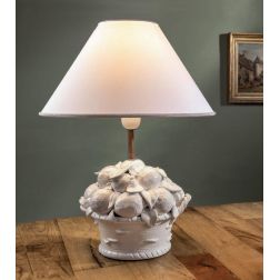 LAMPADA DA TAVOLO CON BASE IN TERRACOTTA CON FRUTTA A RILIEVO E PARALUME BIANCO MADE IN ITALY DELLA IMAS