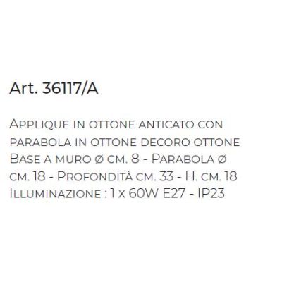 LAMPADA DA PARETE PER ESTERNI IN OTTONE INVECCHIATO IP23 PRODOTTO IN ITALIA DALLA IMAS