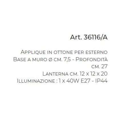 LAMPADA DA PARETE PER ESTERNI A LANTERNA IN OTTONE INVECCHIATO IP44 MADE IN ITALY DELLA IMAS FIRENZE