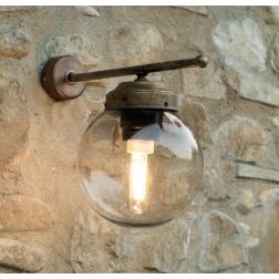 LAMPADA DA PARETE PER ESTERNI IN OTTONE INVECCHIATO CON SFERA FUME IP44 MADE IN ITALY DELLA IMAS