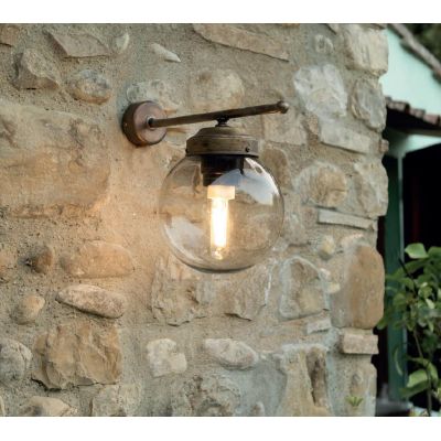LAMPADA DA PARETE PER ESTERNI IN OTTONE INVECCHIATO CON SFERA FUME IP44 MADE IN ITALY DELLA IMAS