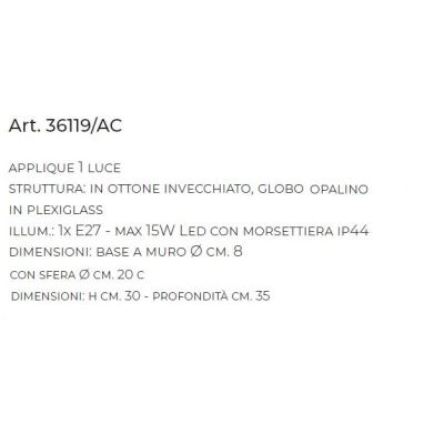 LAMPADA DA PARETE PER ESTERNI IN OTTONE INVECCHIATO CON SFERA OPALE IP44 MADE IN ITALY DELLA IMAS