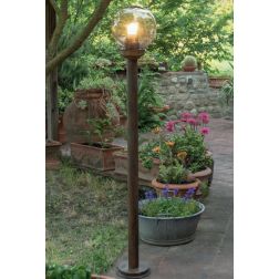 LAMPIONE DA GIARDINO 2 MISURE IN OTTONE INVECCHIATO CON SFERA FUME IP44 MADE IN ITALY DELLA IMAS