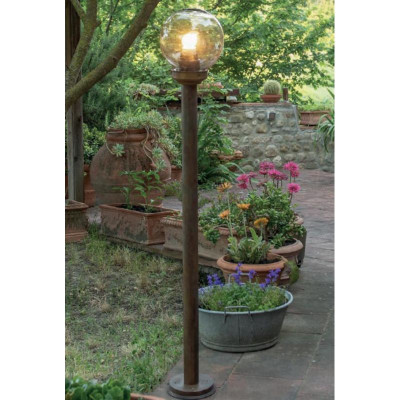 LAMPIONE DA GIARDINO 2 MISURE IN OTTONE INVECCHIATO CON SFERA FUME IP44 MADE IN ITALY DELLA IMAS