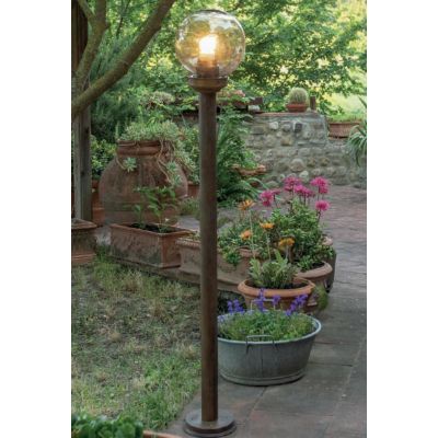 LAMPIONE DA GIARDINO 2 MISURE IN OTTONE INVECCHIATO CON SFERA FUME IP44 MADE IN ITALY DELLA IMAS