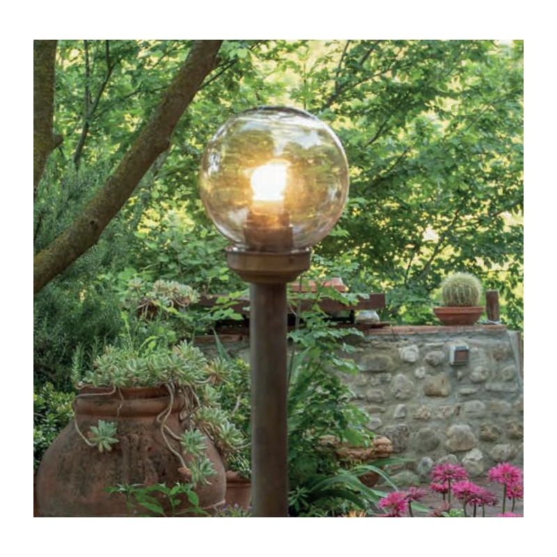 LAMPIONE DA GIARDINO 2 MISURE IN OTTONE INVECCHIATO CON SFERA FUME IP44 MADE IN ITALY DELLA IMAS