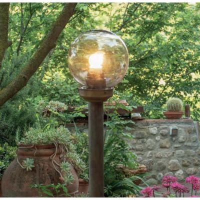 LAMPIONE DA GIARDINO 2 MISURE IN OTTONE INVECCHIATO CON SFERA FUME IP44 MADE IN ITALY DELLA IMAS