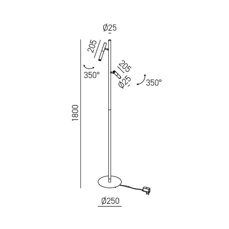 GPI PIANTANA 2 SPOT ORIENTABILI LED 10,8W LUCE 3000K DIMMERABILE H180 CM IN 4 COLORI DESIGN MODERNO