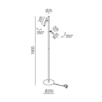 GPI PIANTANA 2 SPOT ORIENTABILI LED 10,8W LUCE 3000K DIMMERABILE H180 CM IN 4 COLORI DESIGN MODERNO