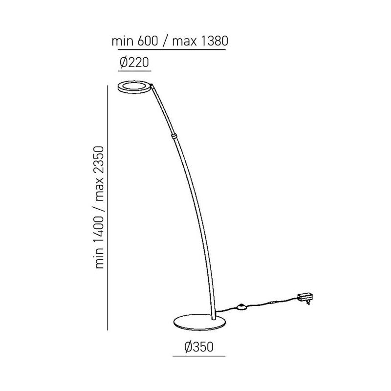 GPI PIANTANA AD ARCO LED 25W LUCE 3000K DIMMERABILE IN 4 COLORI ALTEZZA REGOLABILE MODERNA