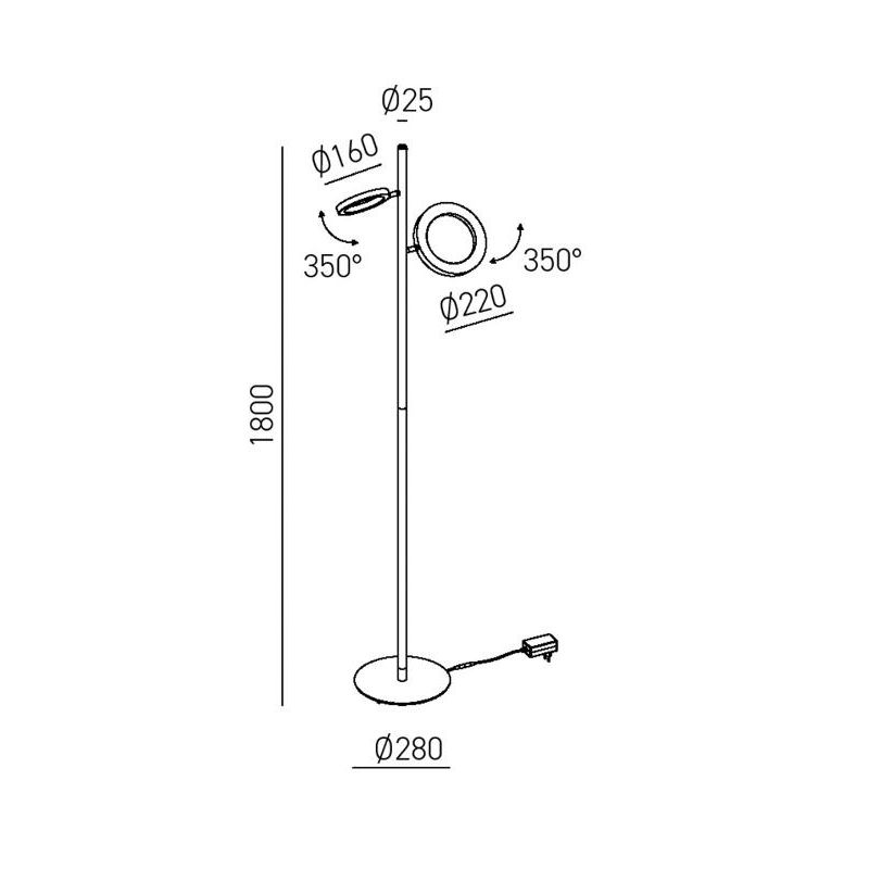 GPI PIANTANA 2 LUCI ORIENTABILI LED 28W LUCE 3000K DIMMERABILE IN 4 COLORI H180 CM MODERNA