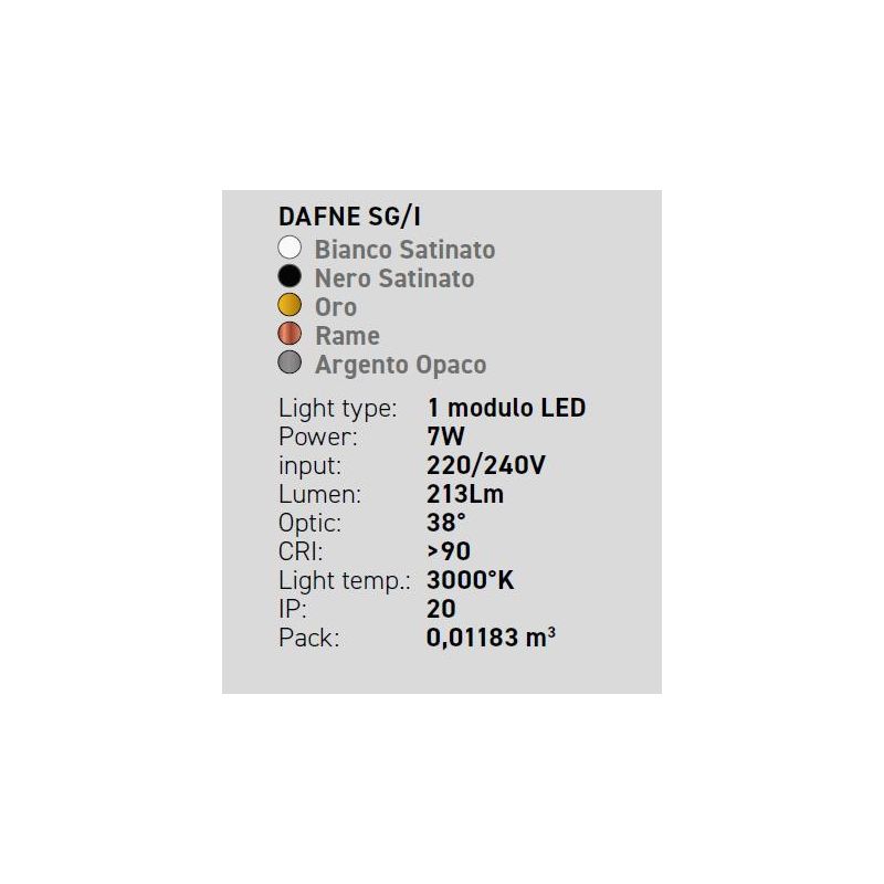 DAFNE SGI SOSPENSIONE DA INCASSO MODERNA IN METALLO 5 COLORI LED 7W DELLA GEA LUCE