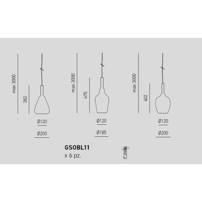 OFELIA SOSPENSIONE DECENTRATA CON 6 LUCI IN VETRO COLORATO DISPONIBILE IN 8 COLORI LAMPADINE ATTACCO E27