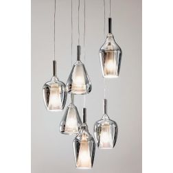 OFELIA SOSPENSIONE 6 LUCI IN VETRO COLORATO DISPONIBILE IN 8 COLORI CON LAMPADINE ATTACCO E27