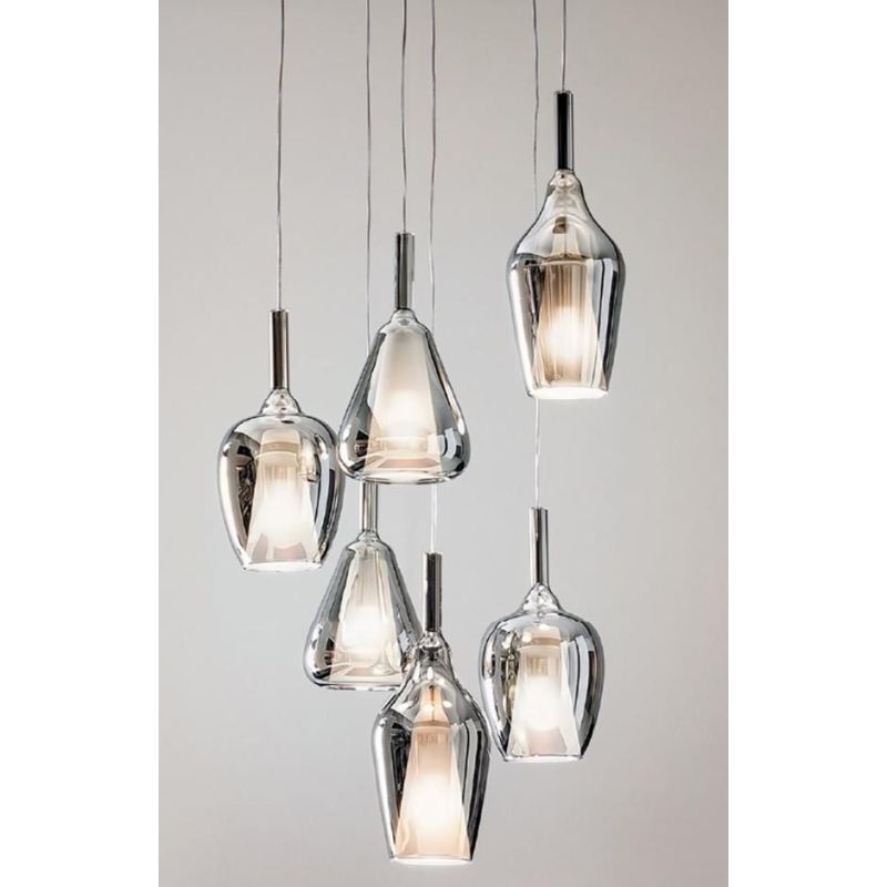 OFELIA SOSPENSIONE 6 LUCI IN VETRO COLORATO DISPONIBILE IN 8 COLORI CON LAMPADINE ATTACCO E27