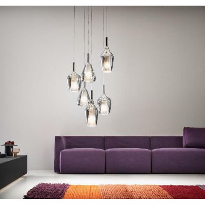 OFELIA SOSPENSIONE 6 LUCI IN VETRO COLORATO DISPONIBILE IN 8 COLORI CON LAMPADINE ATTACCO E27