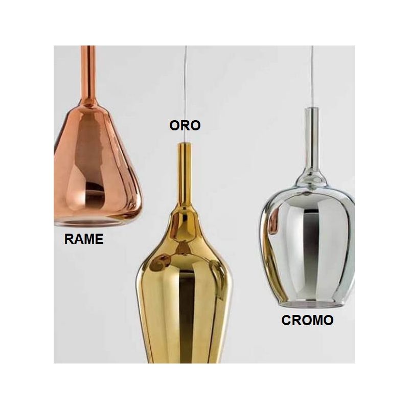 OFELIA SOSPENSIONE 6 LUCI IN VETRO COLORATO DISPONIBILE IN 8 COLORI CON LAMPADINE ATTACCO E27