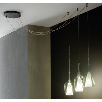 OFELIA SOSPENSIONE CON DECENTRO 3 LUCI IN VETRO COLORATO DISPONIBILE IN 8 COLORI CON LAMPADINE ATTACCO E27