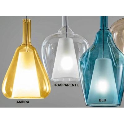 OFELIA SOSPENSIONE CON DECENTRO 3 LUCI IN VETRO COLORATO DISPONIBILE IN 8 COLORI CON LAMPADINE ATTACCO E27