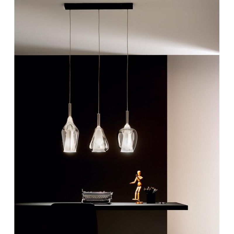 OFELIA SOSPENSIONE RETTANGOLARE 3 LUCI IN VETRO COLORATO DISPONIBILE IN 8 COLORI CON LAMPADINE ATTACCO E27