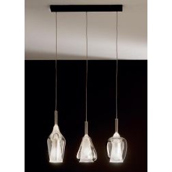 OFELIA SOSPENSIONE RETTANGOLARE 3 LUCI IN VETRO COLORATO DISPONIBILE IN 8 COLORI CON LAMPADINE ATTACCO E27