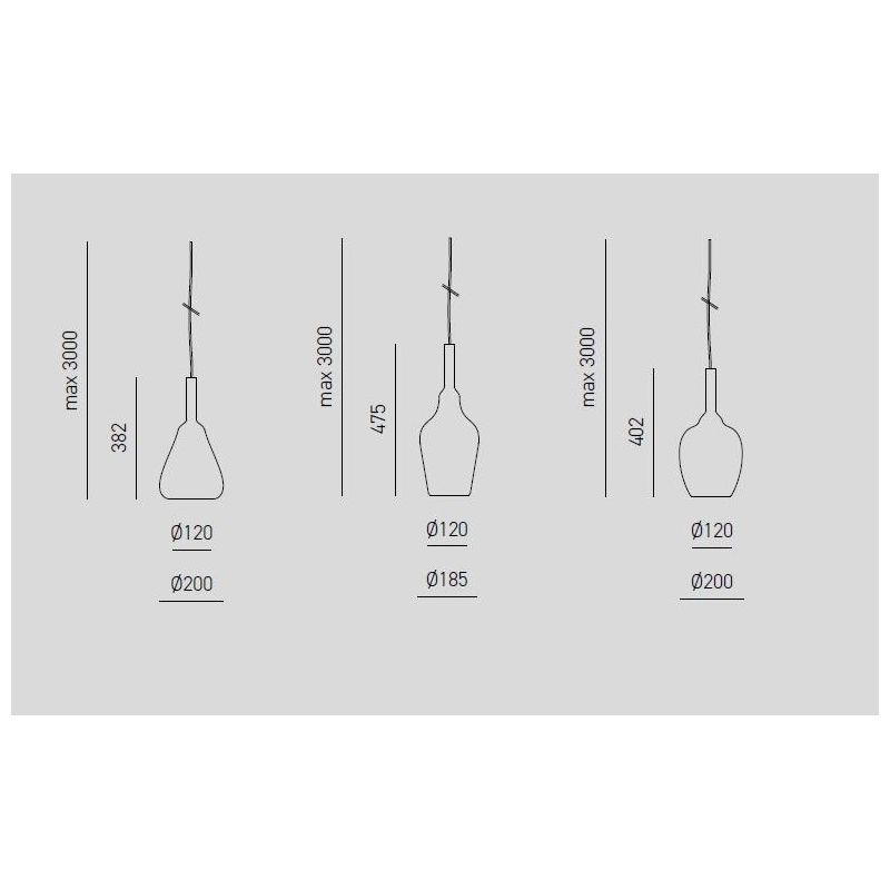 OFELIA SOSPENSIONE RETTANGOLARE 3 LUCI IN VETRO COLORATO DISPONIBILE IN 8 COLORI CON LAMPADINE ATTACCO E27