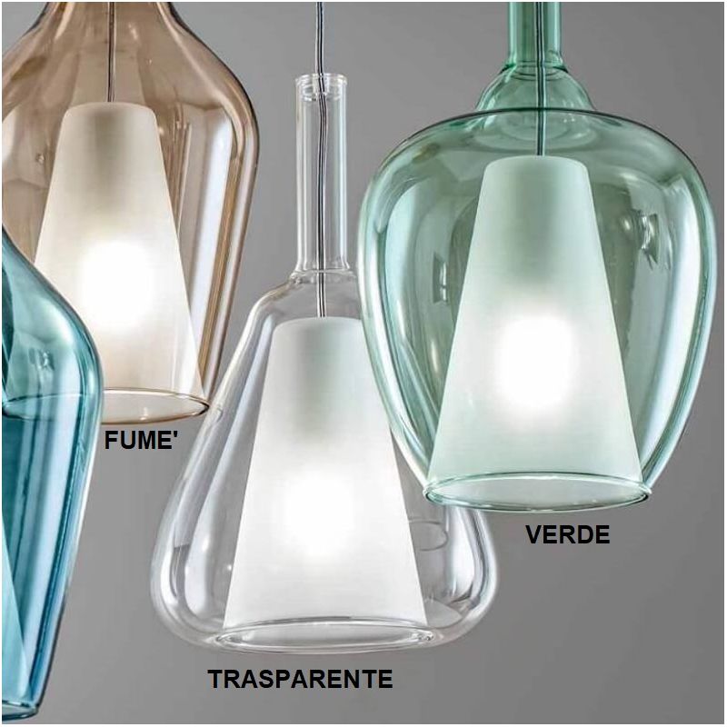 OFELIA SOSPENSIONE RETTANGOLARE 3 LUCI IN VETRO COLORATO DISPONIBILE IN 8 COLORI CON LAMPADINE ATTACCO E27