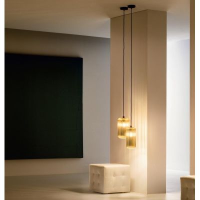 RAIKA SOSPENSIONE SINGOLA IN VETRO RIGATO D12 CM  8 COLORI DISPONIBILI LAMPADINA ATTACCO E27 MODERNA