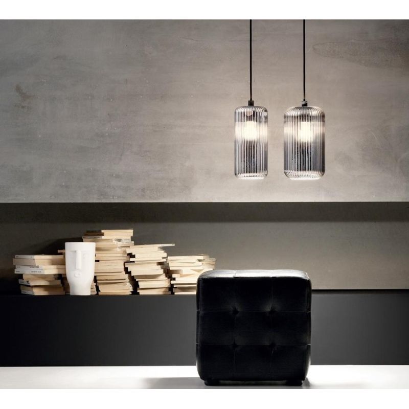 RAIKA SOSPENSIONE SINGOLA IN VETRO RIGATO D12 CM  8 COLORI DISPONIBILI LAMPADINA ATTACCO E27 MODERNA