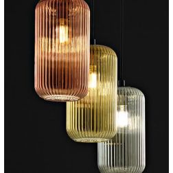 RAIKA SOSPENSIONE SINGOLA IN VETRO RIGATO D15 CM  8 COLORI DISPONIBILI LAMPADINA ATTACCO E27 MODERNA