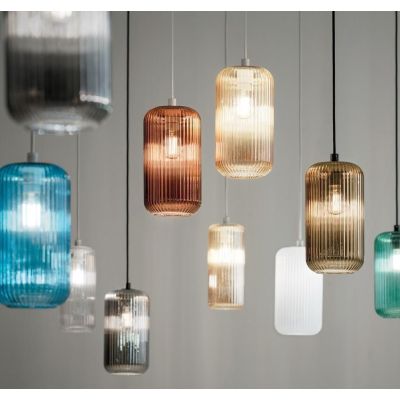 RAIKA SOSPENSIONE SINGOLA IN VETRO RIGATO D15 CM  8 COLORI DISPONIBILI LAMPADINA ATTACCO E27 MODERNA