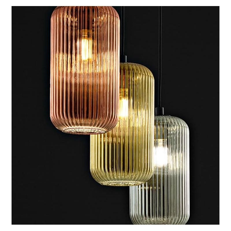 RAIKA SOSPENSIONE SINGOLA IN VETRO RIGATO D15 CM  8 COLORI DISPONIBILI LAMPADINA ATTACCO E27 MODERNA