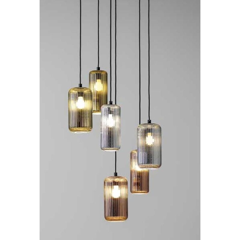 RAIKA SOSPENSIONE ROTONDA D50 CM CON 6 DIFFUSORI IN VETRO RIGATO COLORATO E LAMPADINE ATTACCO E27 MODERNA