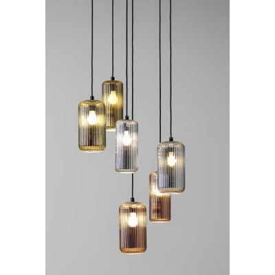 RAIKA SOSPENSIONE ROTONDA D50 CM CON 6 DIFFUSORI IN VETRO RIGATO COLORATO E LAMPADINE ATTACCO E27 MODERNA