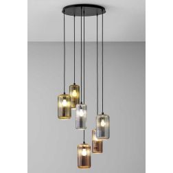 RAIKA SOSPENSIONE ROTONDA D50 CM CON 6 DIFFUSORI IN VETRO RIGATO COLORATO E LAMPADINE ATTACCO E27 MODERNA