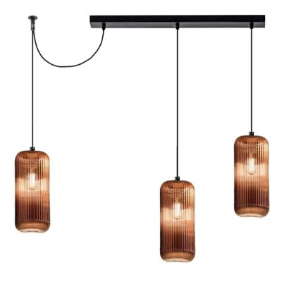 RAIKA SOSPENSIONE RETTANGOLARE CON DECENTRO 3 DIFFUSORI IN VETRO RIGATO COLORATO LAMPADINE ATTACCO E27